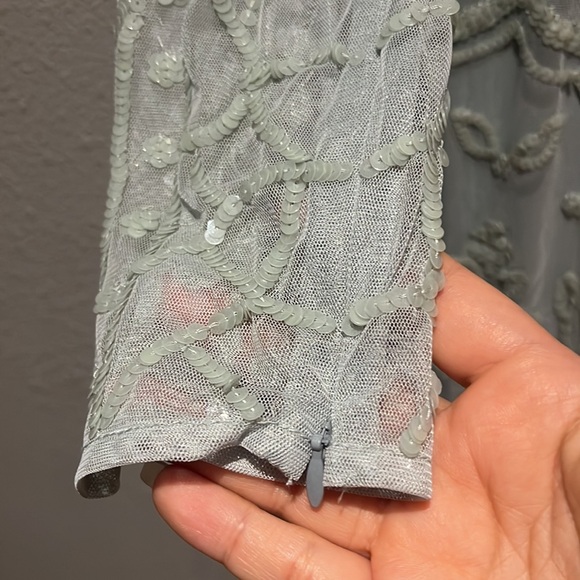 Mac Duggal SEQUINED ILLUSION HIGH NECK LONG SLEEVE MIDI DRESS 9142 Seafoam - Picture 10 of 14